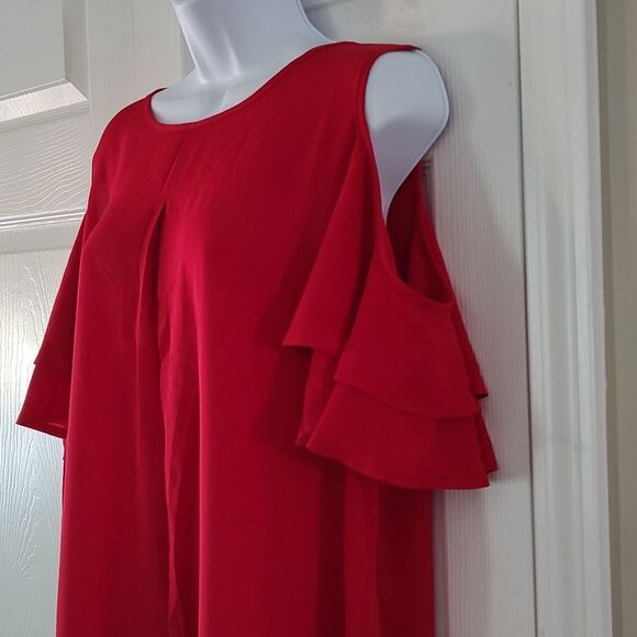Shein red curve cold shoulder sheer red dress Sz 2XL - Picture 3 of 5